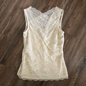 Bebe Cream/Nude V-Neck Lace Top Sz SP